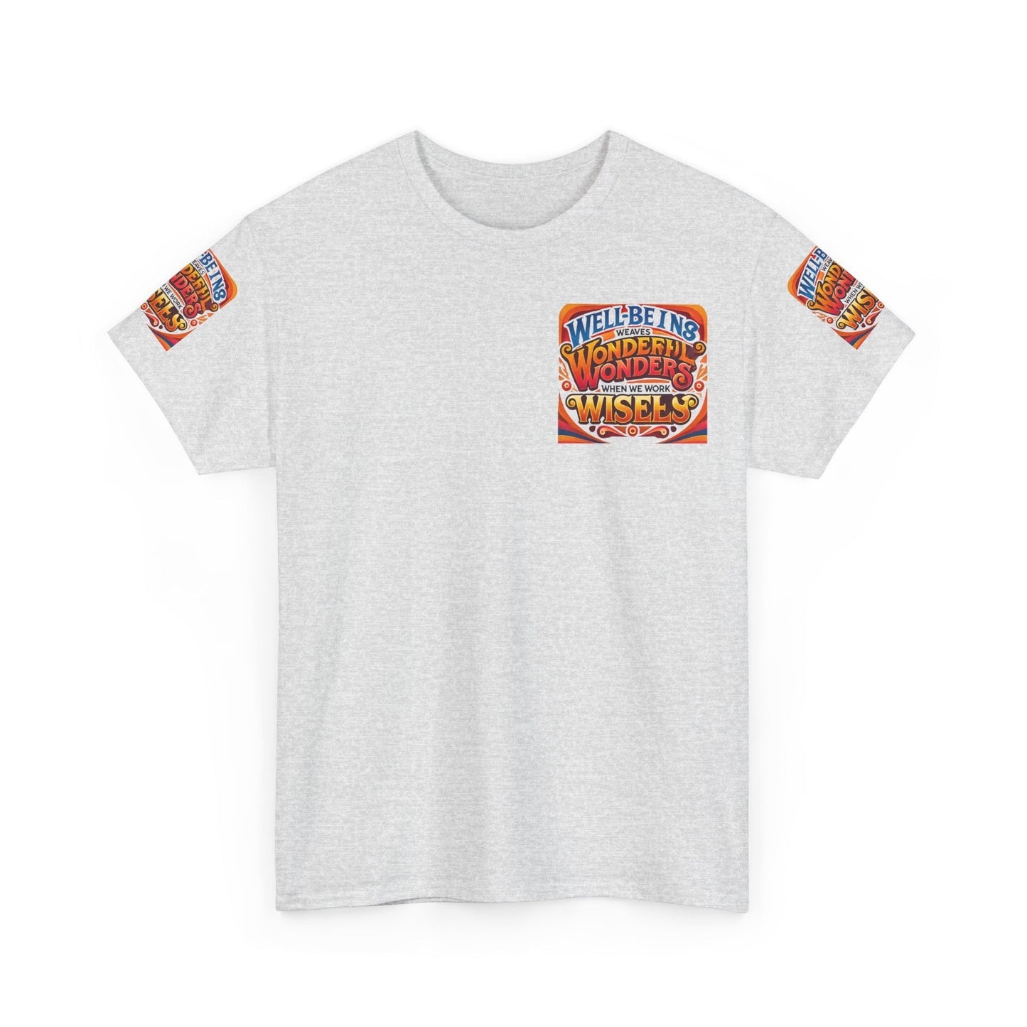 Unisex Heavy Cotton Tee with motivational text design on sleeves and chest.