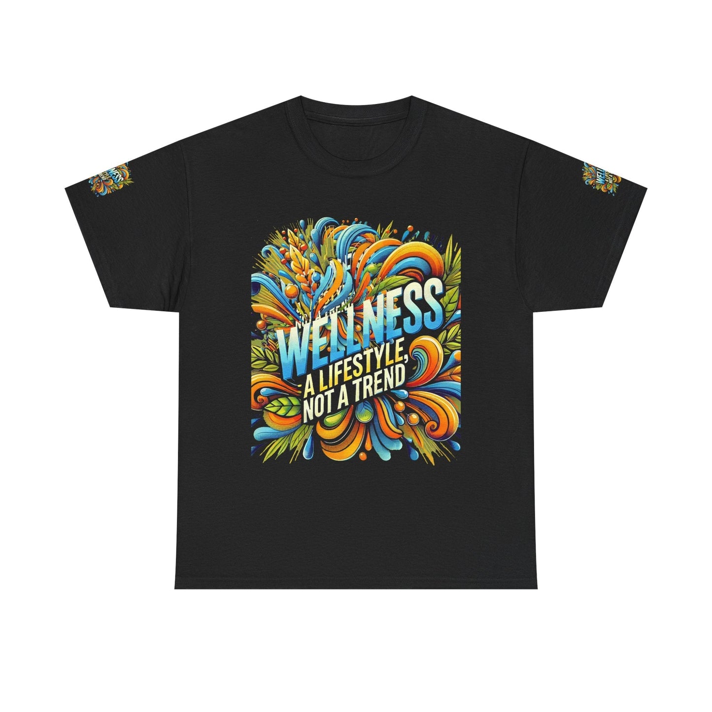 Unisex Heavy Cotton Tee with "Wellness A Lifestyle Not a Trend" design, colorful and inspirational.