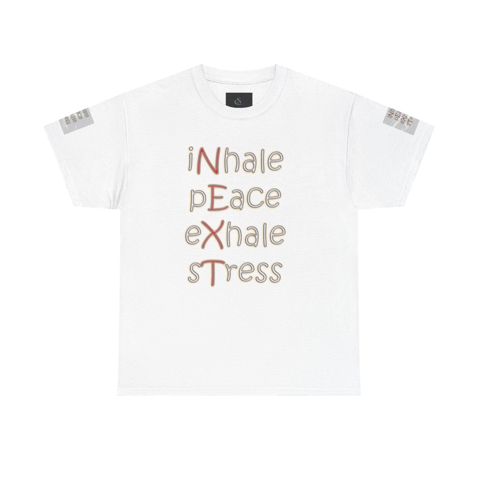 Unisex Heavy Cotton T-shirt - Inhale Peace Exhale Stress for Everyday