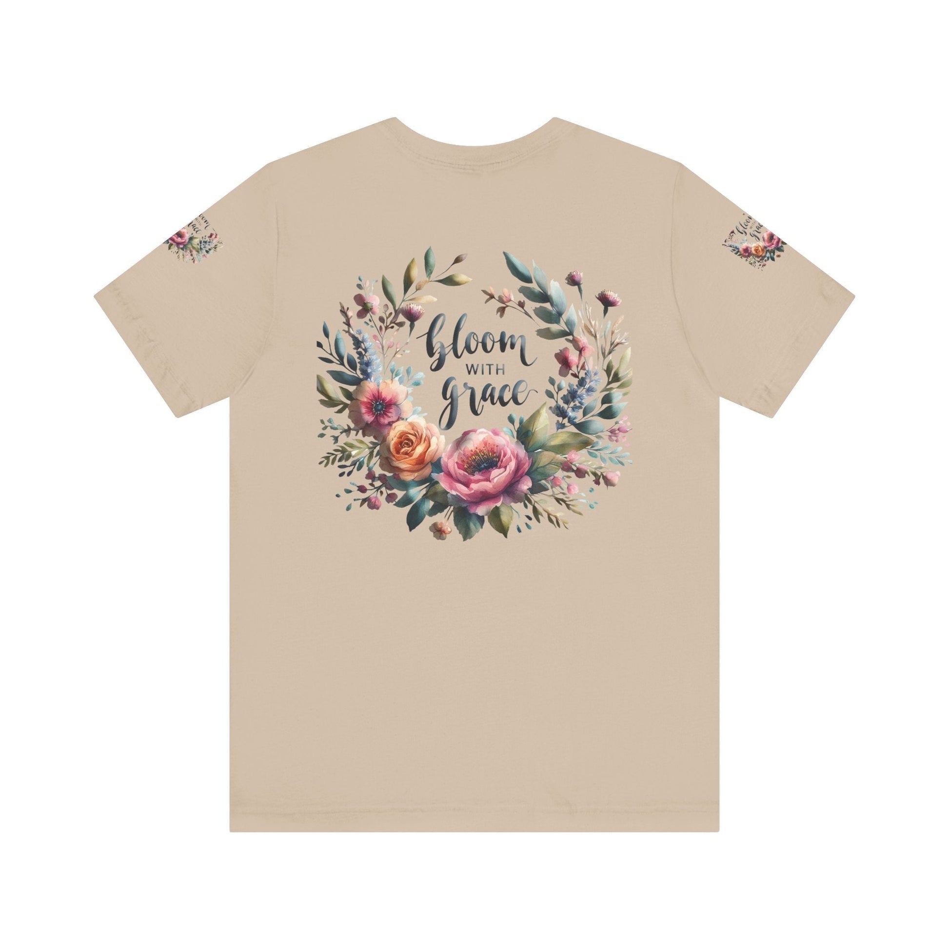 Floral Inspirational T-shirt with vibrant bloom design, perfect for spring fashion and motivational wear.