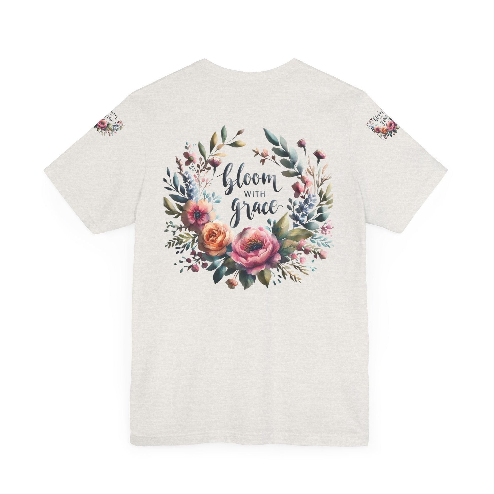 Floral Inspirational T-shirt with vibrant bloom design, perfect for spring fashion and motivational wear.