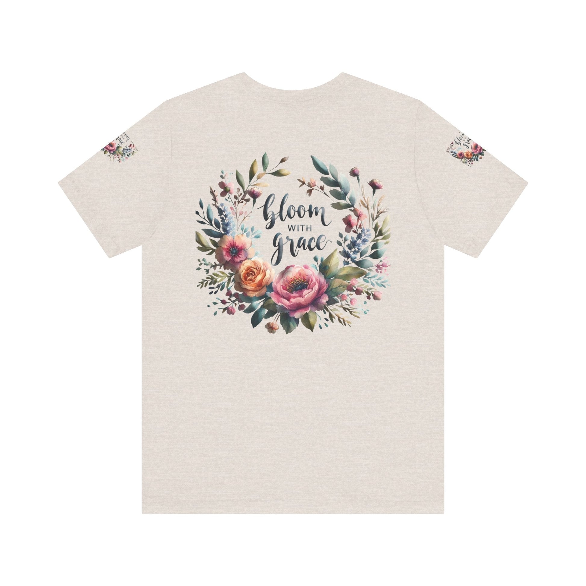 Floral Inspirational T-shirt with vibrant bloom design, perfect for spring fashion and motivational wear.