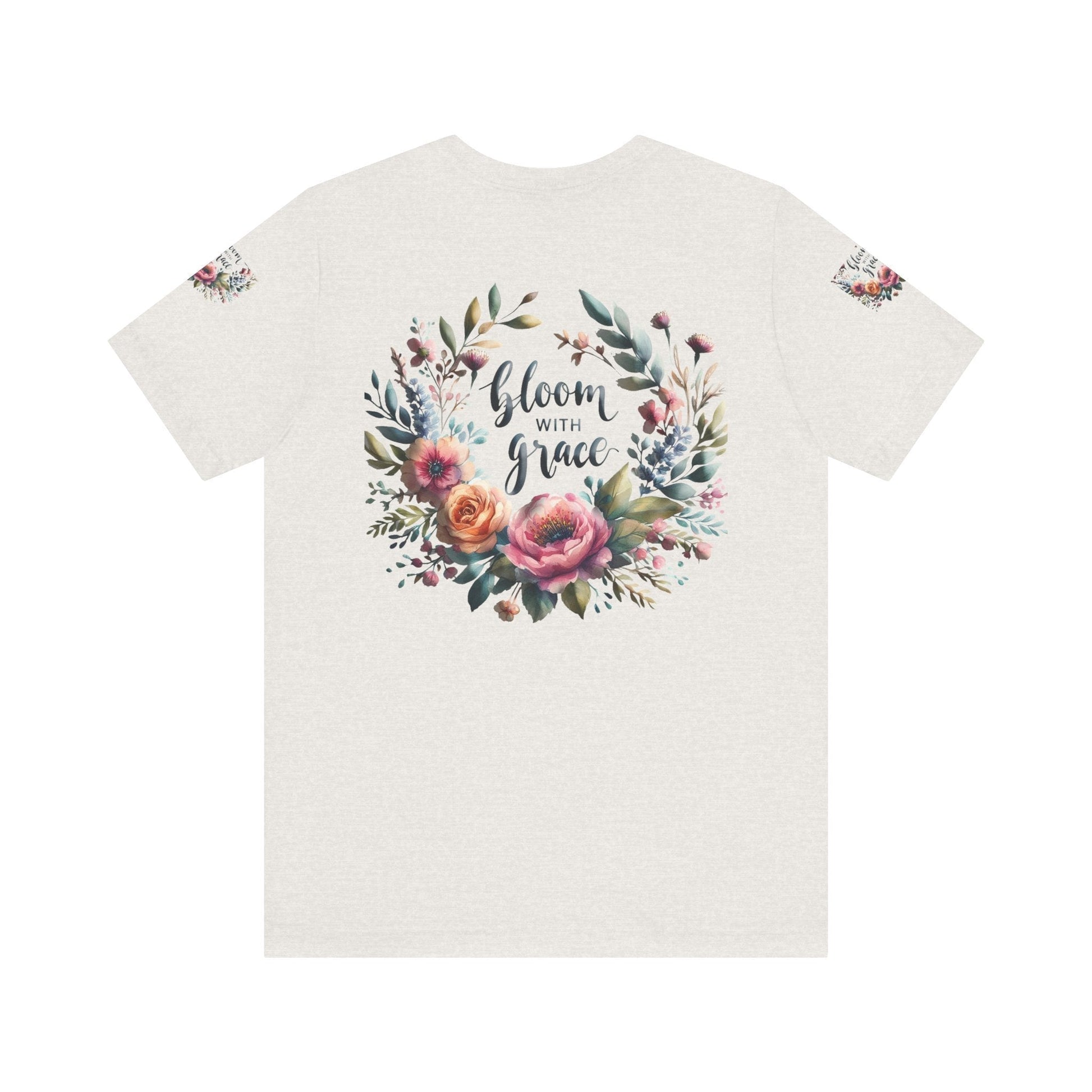Floral Inspirational T-shirt with vibrant bloom design, perfect for spring fashion and motivational wear.