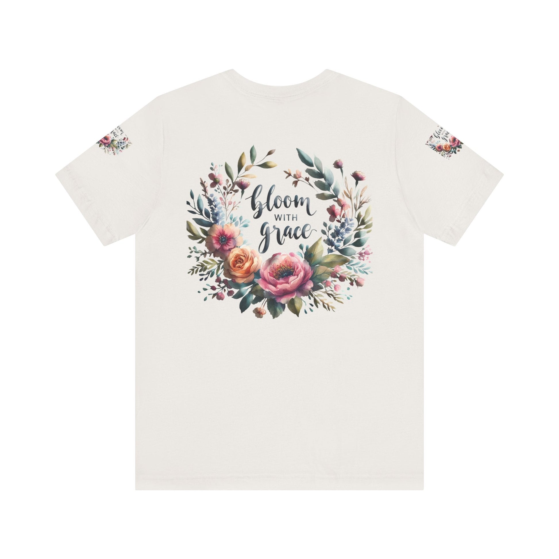 Floral Inspirational T-shirt with vibrant bloom design, perfect for spring fashion and motivational wear.