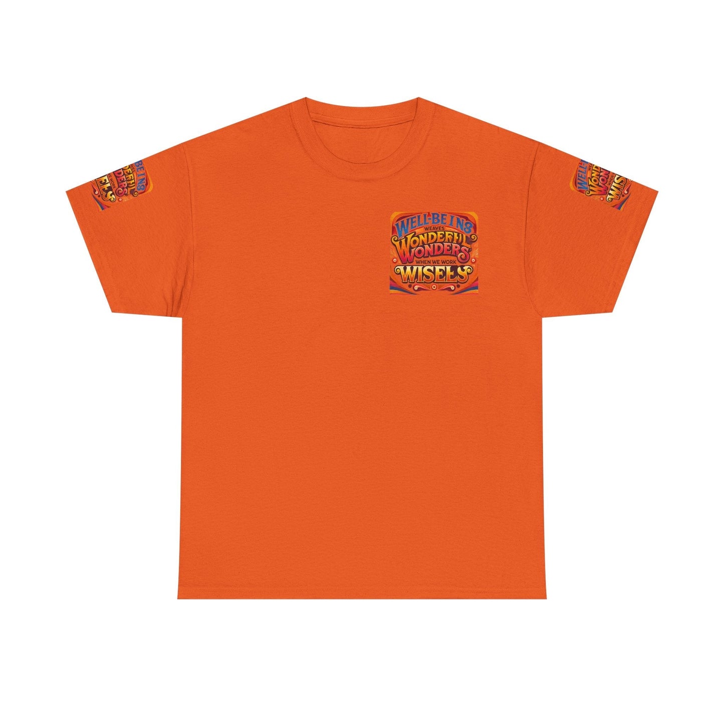 Unisex heavy cotton tee with motivational text on vibrant orange fabric.