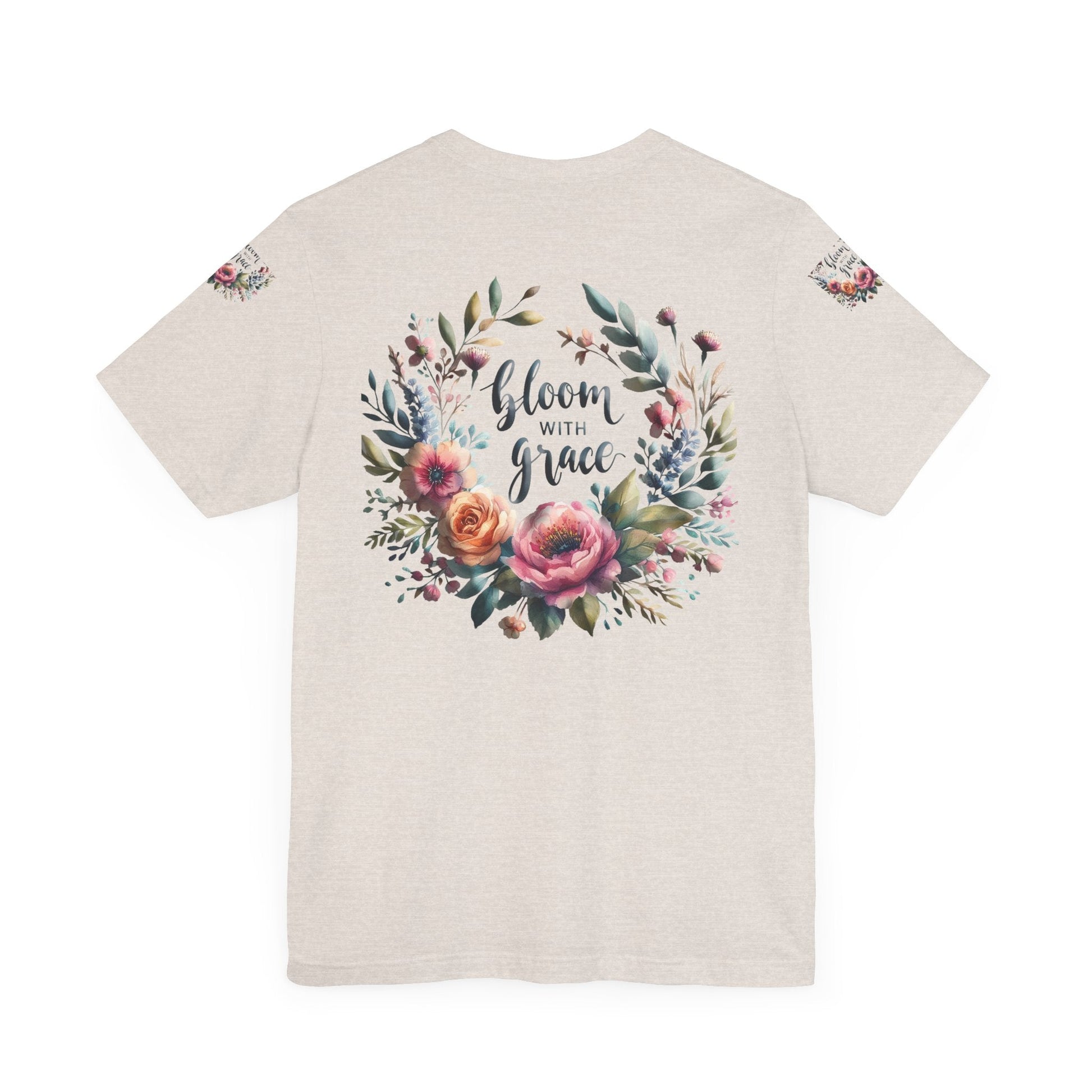 Floral Inspirational T-shirt with vibrant bloom design, perfect for spring fashion and motivational wear.