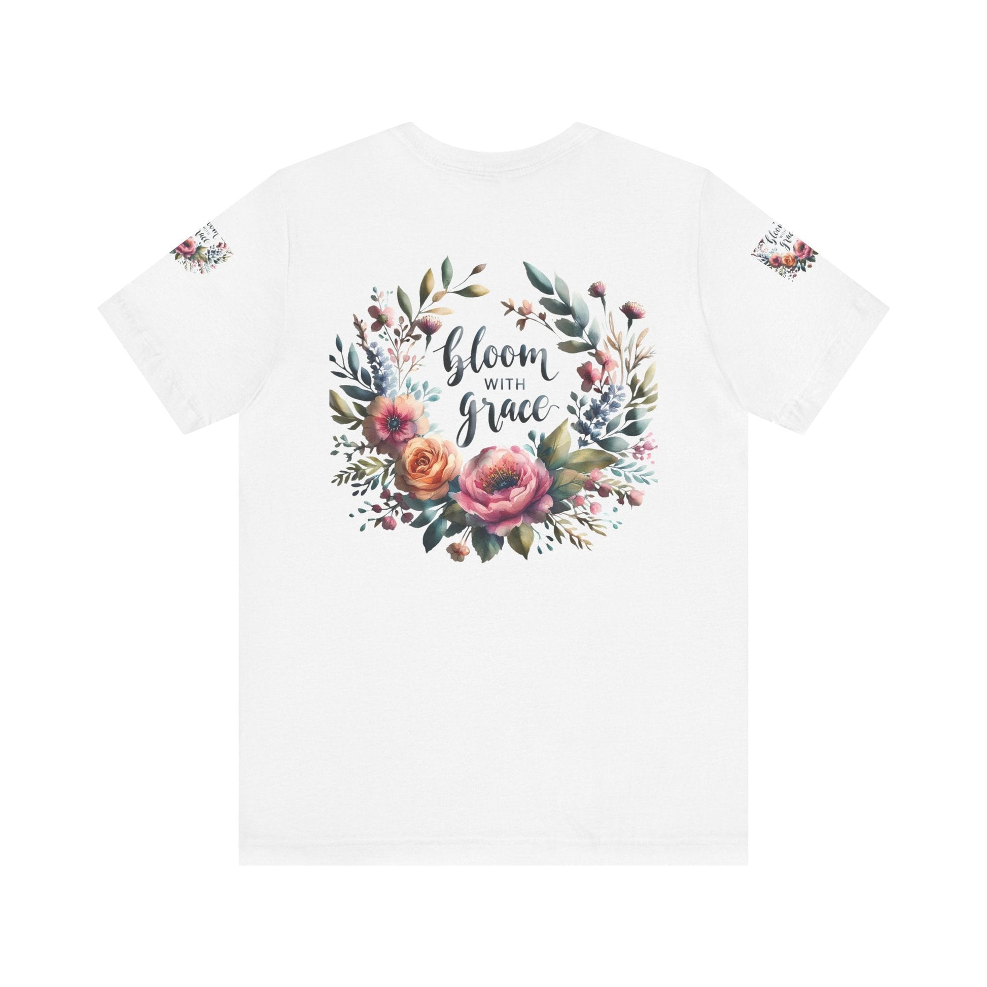 Floral Inspirational T-shirt with vibrant bloom design, perfect for spring fashion and motivational wear.