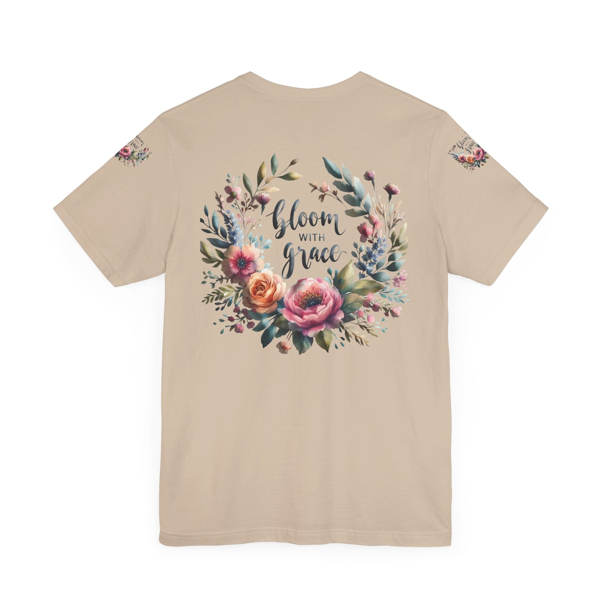 Floral Inspirational T-shirt with vibrant bloom design, perfect for spring fashion and motivational wear.