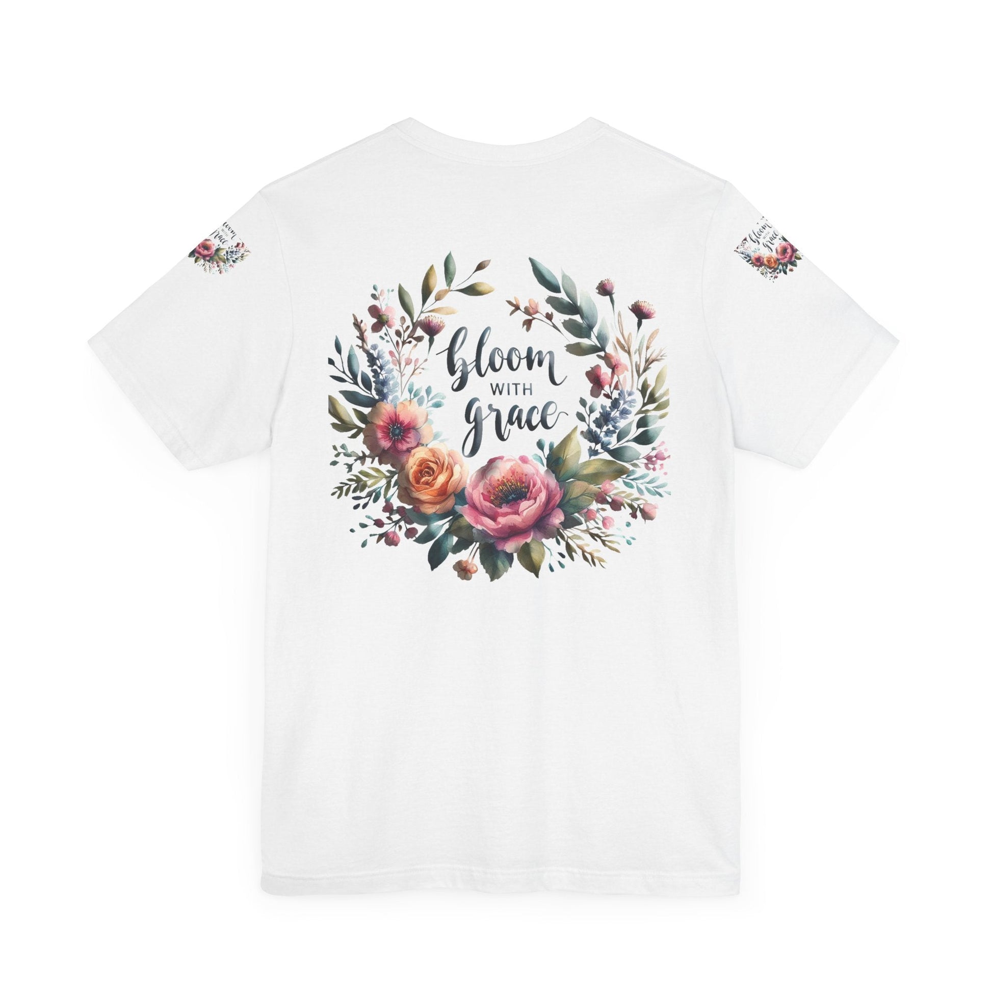 Floral Inspirational T-shirt with vibrant bloom design, perfect for spring fashion and motivational wear.