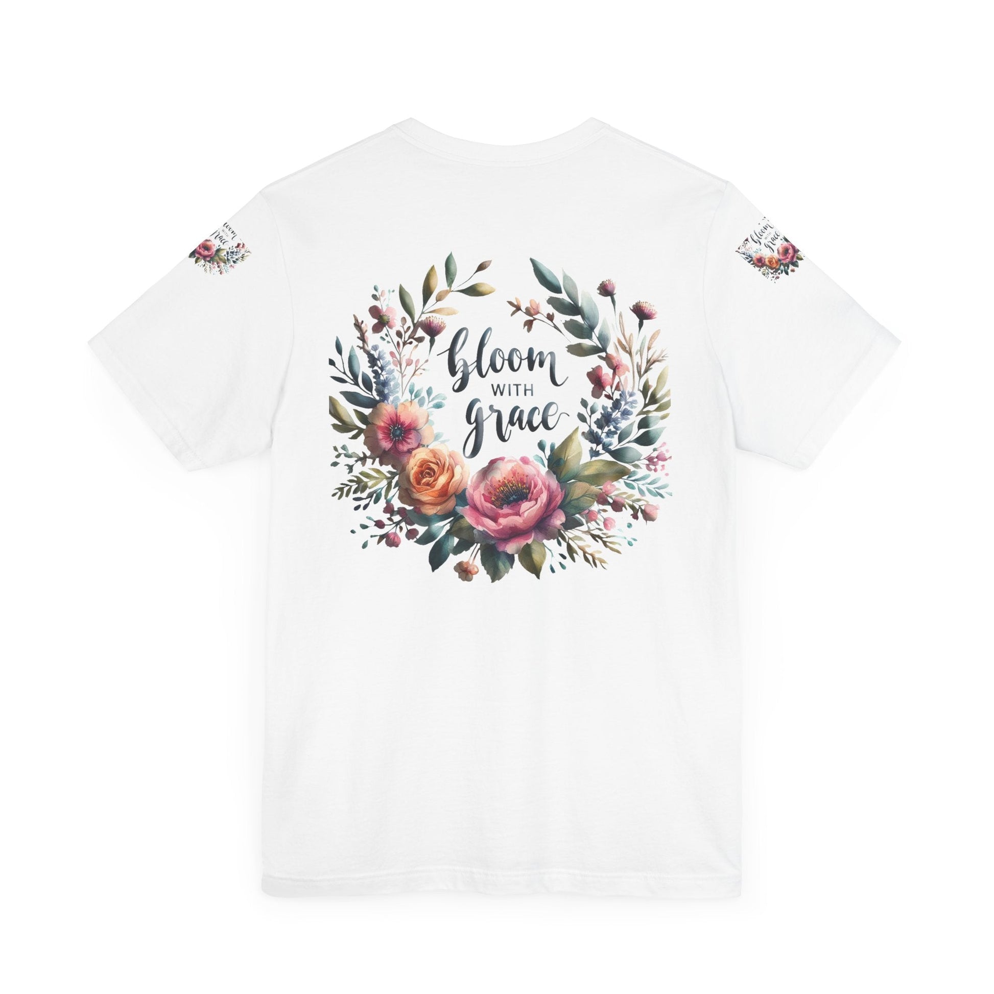 Floral Inspirational T-shirt with vibrant bloom design, perfect for spring fashion and motivational wear.