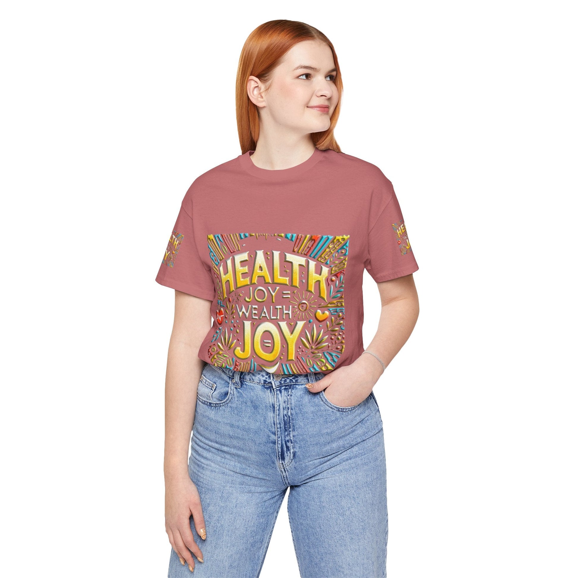 Unisex Jersey Short Sleeve T-shirt – Health Joy Wealth Joy | Comfy Fit