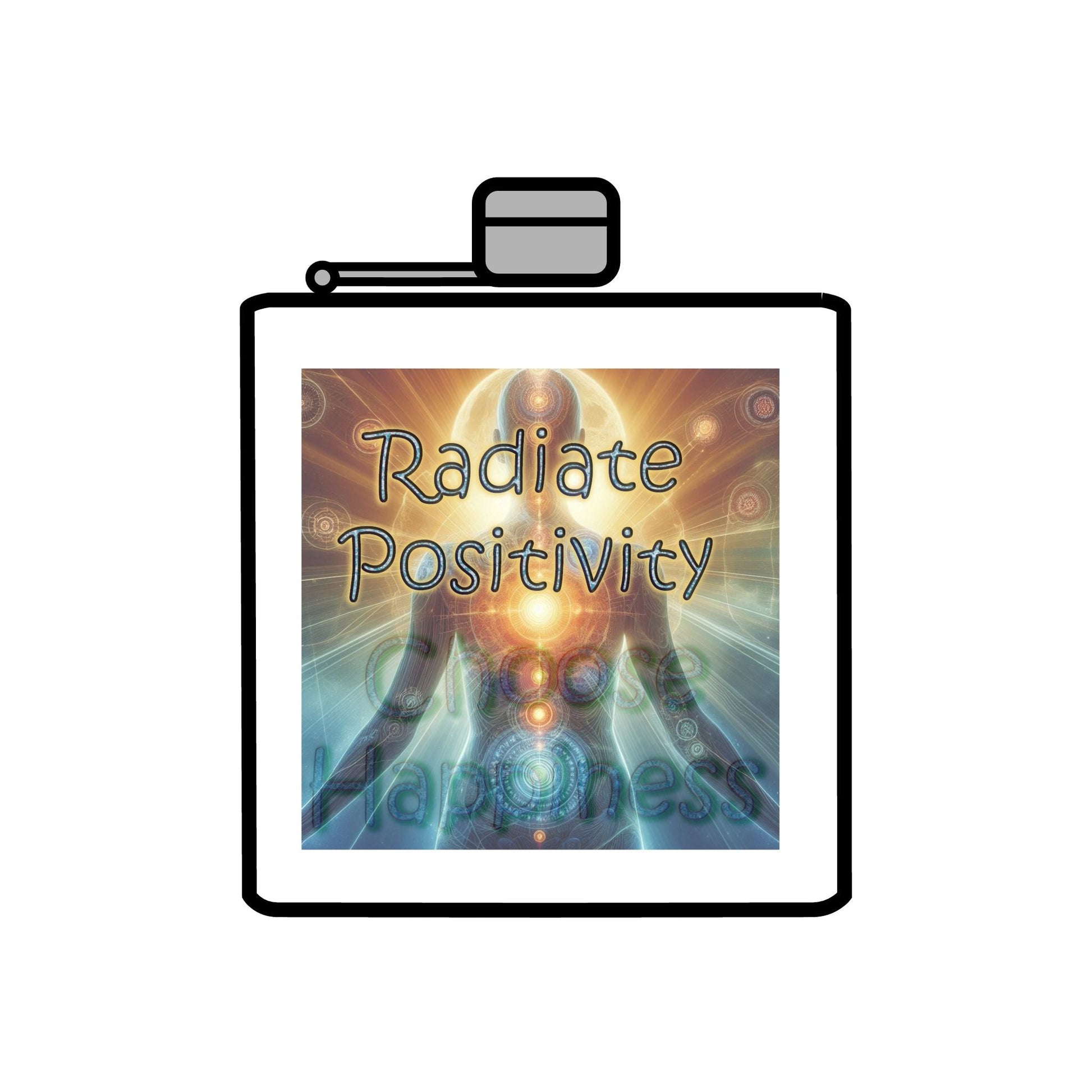 6oz stainless steel flask with Radiate Positivity design and durable finish