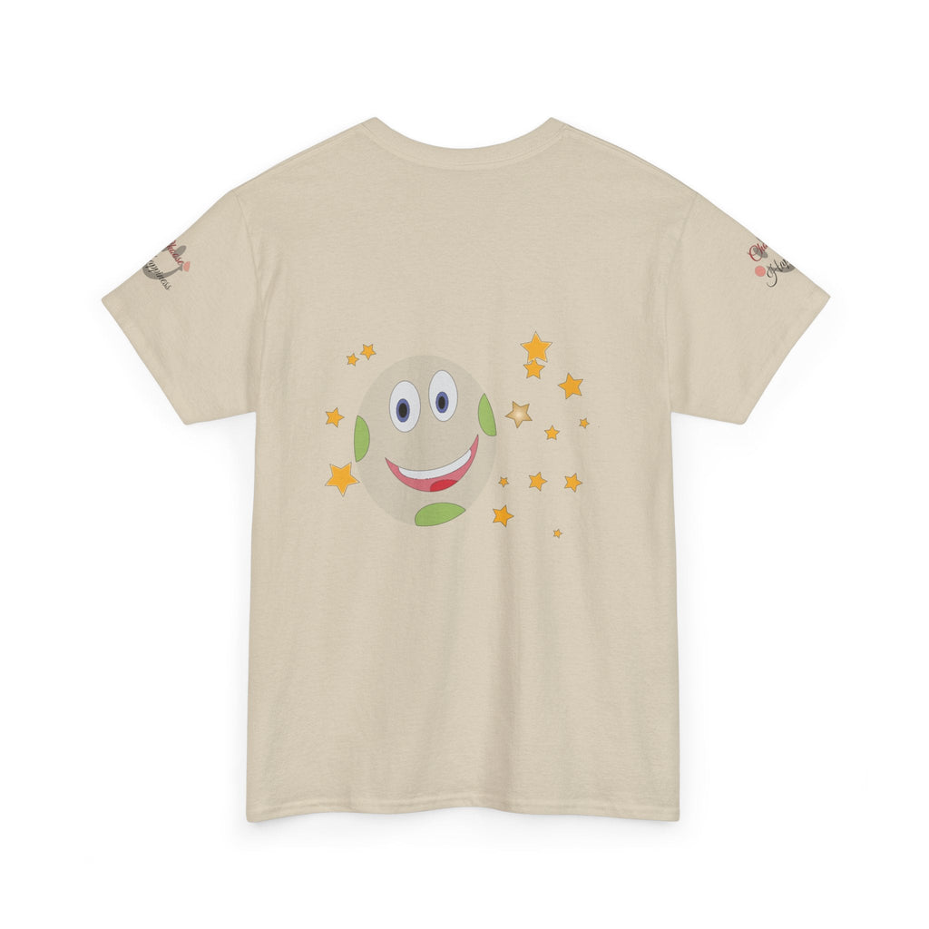 Unisex Heavy Cotton T-shirt with smiley face and stars, promoting positivity and resilience.