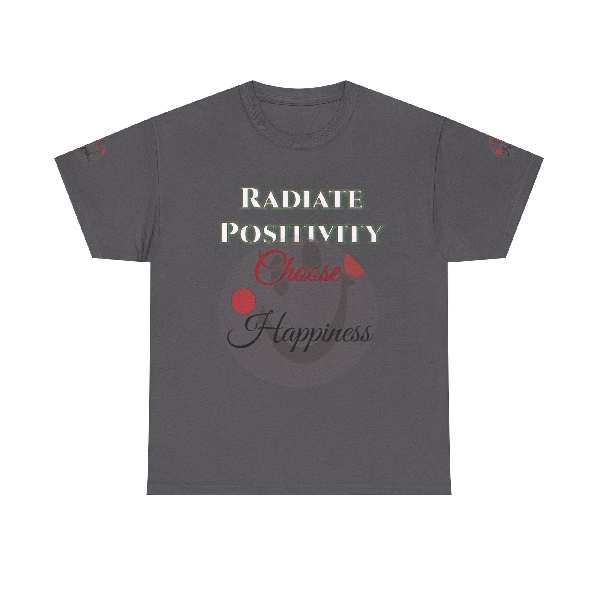 Unisex Heavy Cotton T-shirt with "Radiate Positivity - Choose Happiness" design.