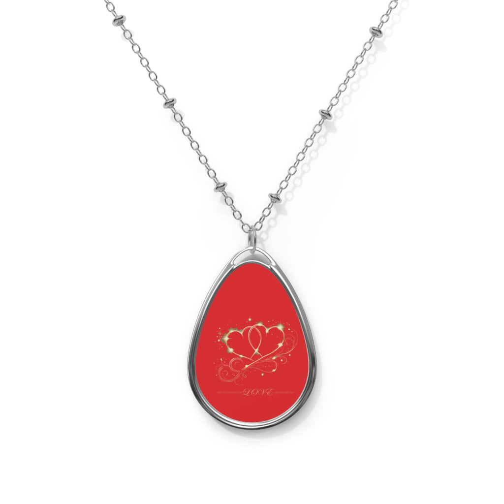 Elegant Oval Necklace with customizable pendant on red background, perfect Valentine's gift.