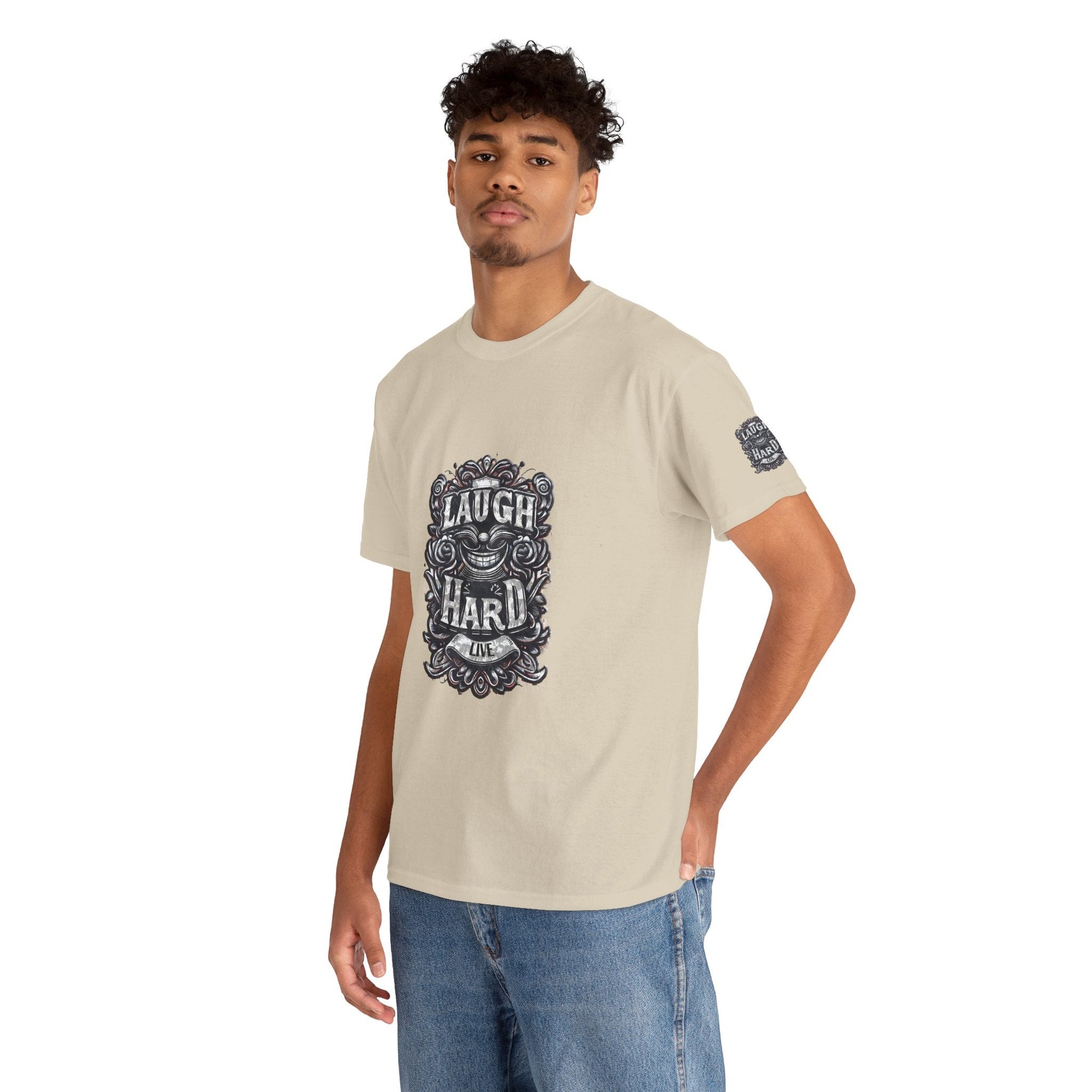 Unisex Heavy Cotton T-shirt - Laugh Hard - B&W Classic Comfort