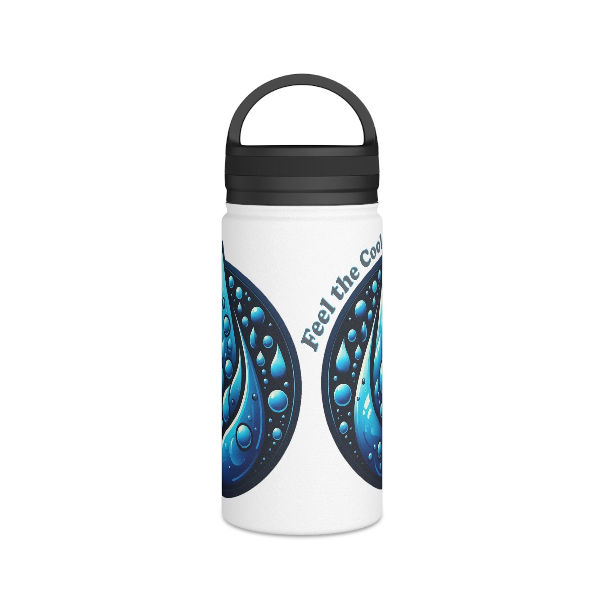 Blue Water Drop Stainless Steel Water Bottle with handle lid and vibrant design.