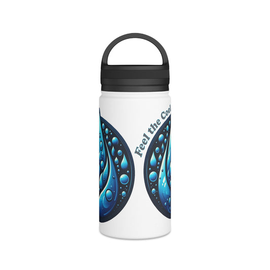 Blue Water Drop Stainless Steel Water Bottle with handle lid and vibrant design.