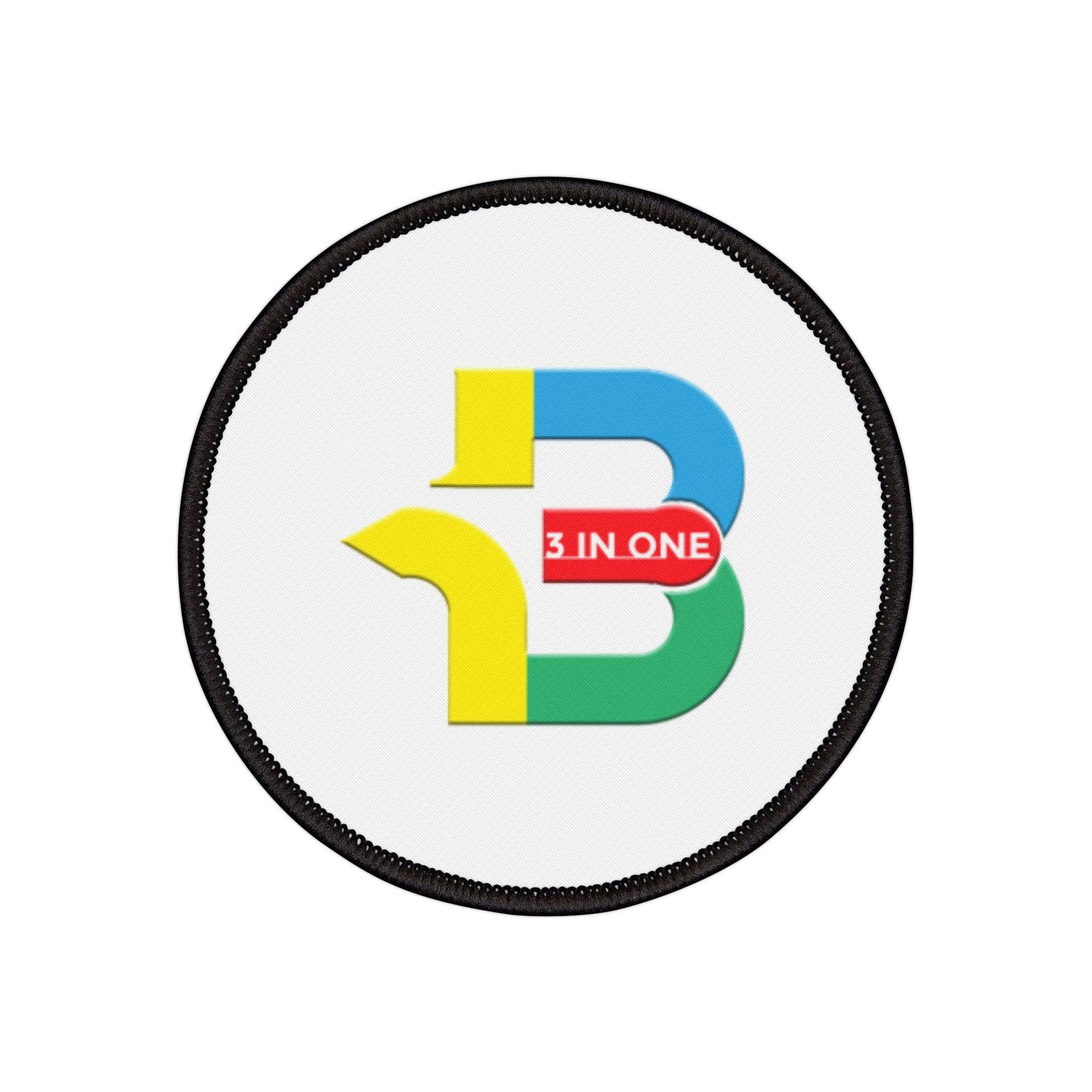 3 in 1 iron-on patch with colorful design and black edges for personalizing apparel and gear.