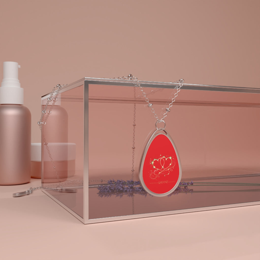 Elegant oval necklace with personalized design, featuring a red pendant, ideal as a Valentine gift.