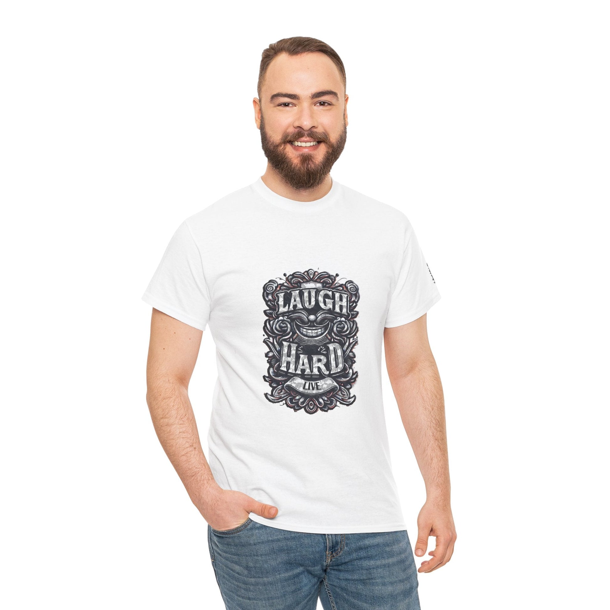 Unisex Heavy Cotton T-shirt - Laugh Hard - B&W Classic Comfort