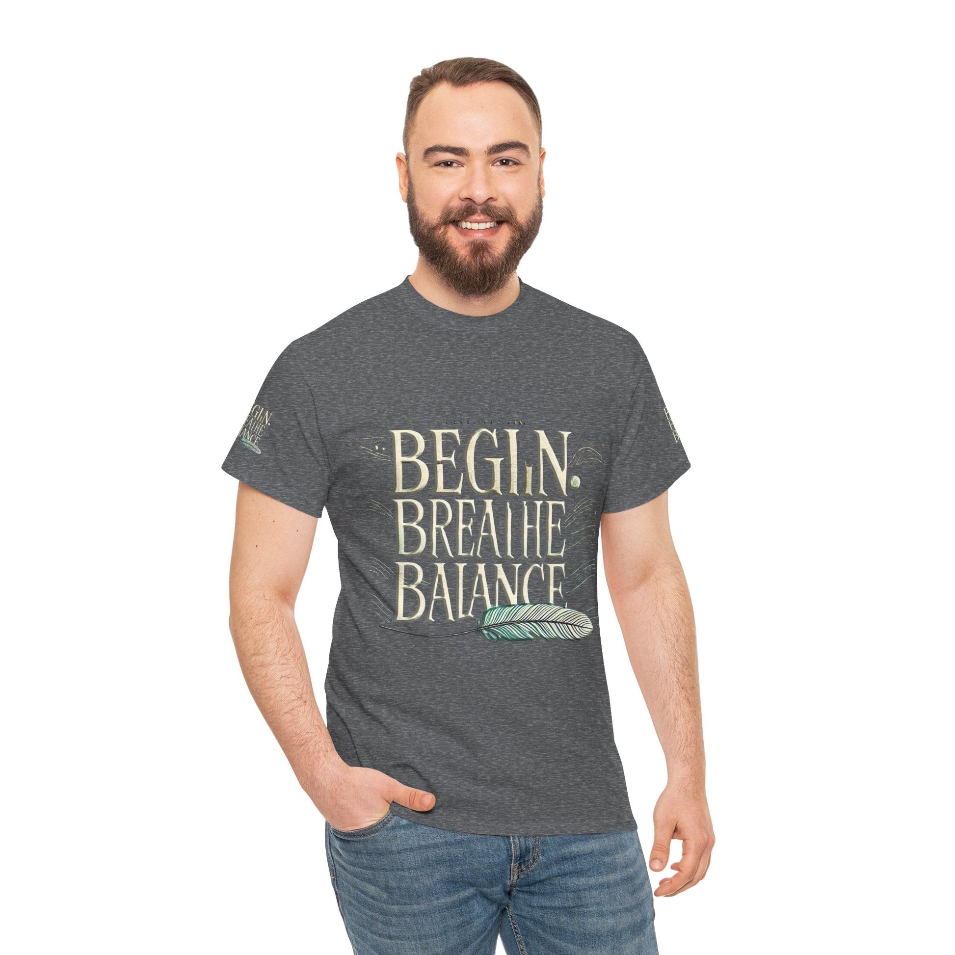 Unisex Heavy Cotton T-shirt  Begin Breathe Balance t-shirt for Comfort
