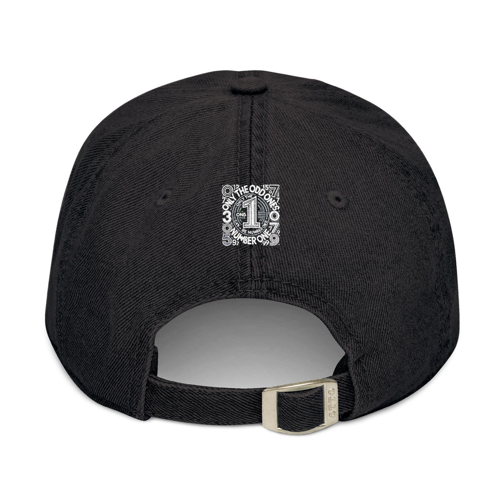 Unique embroidered denim hat with adjustable strap and vintage pigment-dyed color.
