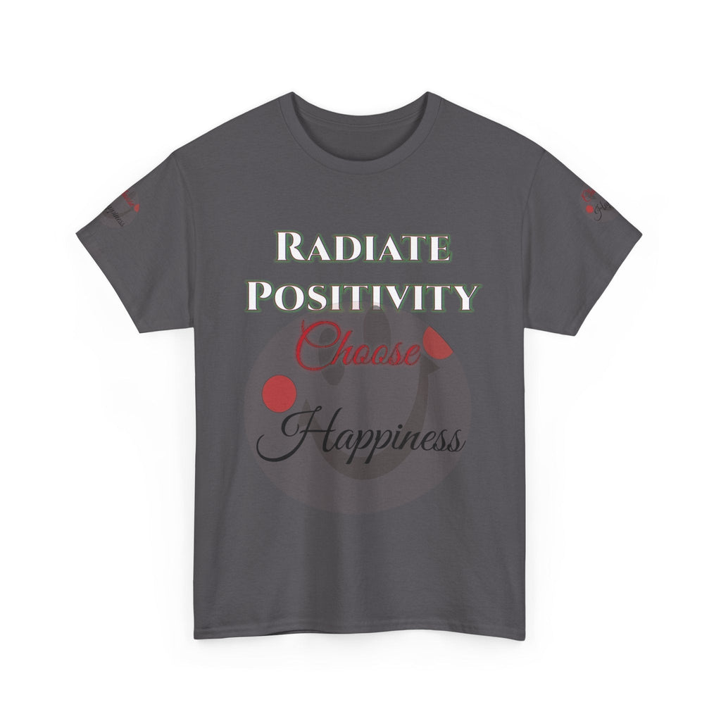 Unisex Heavy Cotton T-shirt with "Radiate Positivity - Choose Happiness" design.