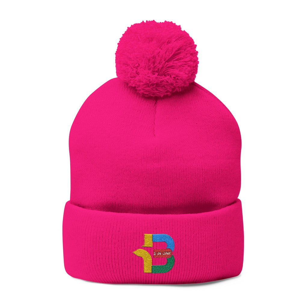 Embroidered Pom-Pom Knit Cap - Cozy Winter Beanie for All Seasons