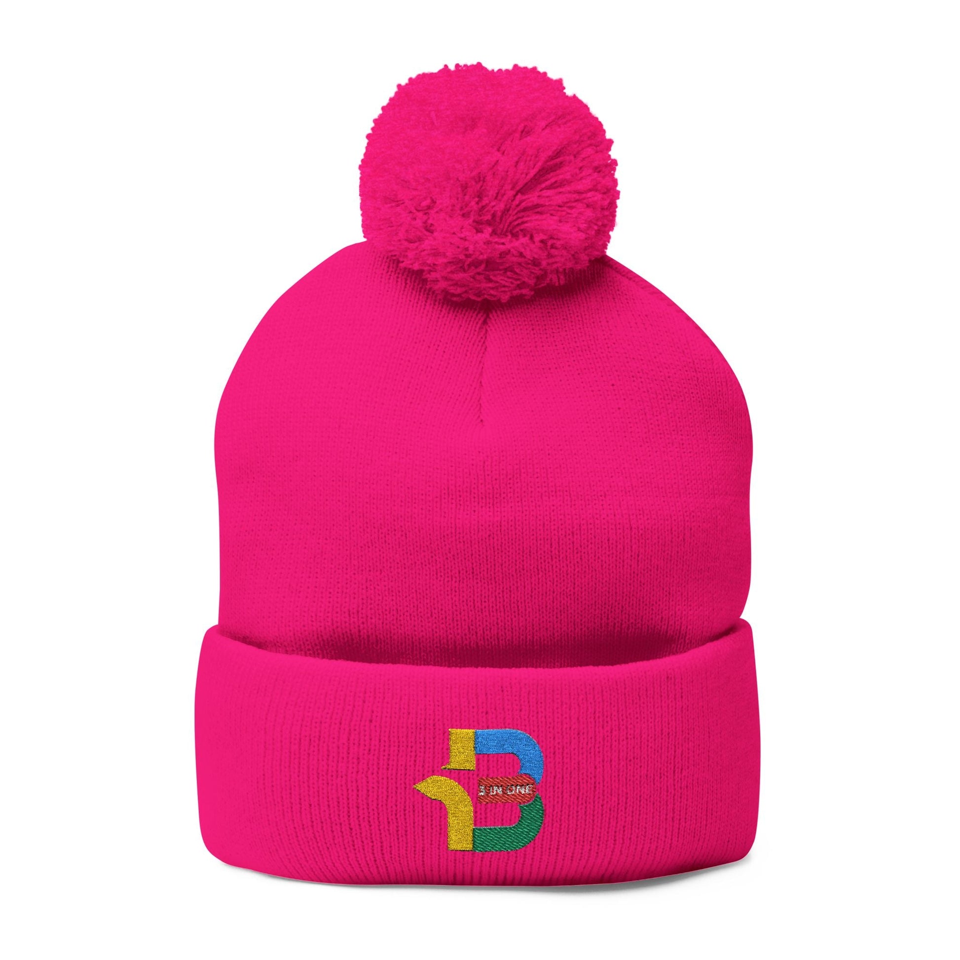 Embroidered Pom-Pom Knit Cap - Cozy Winter Beanie for All Seasons