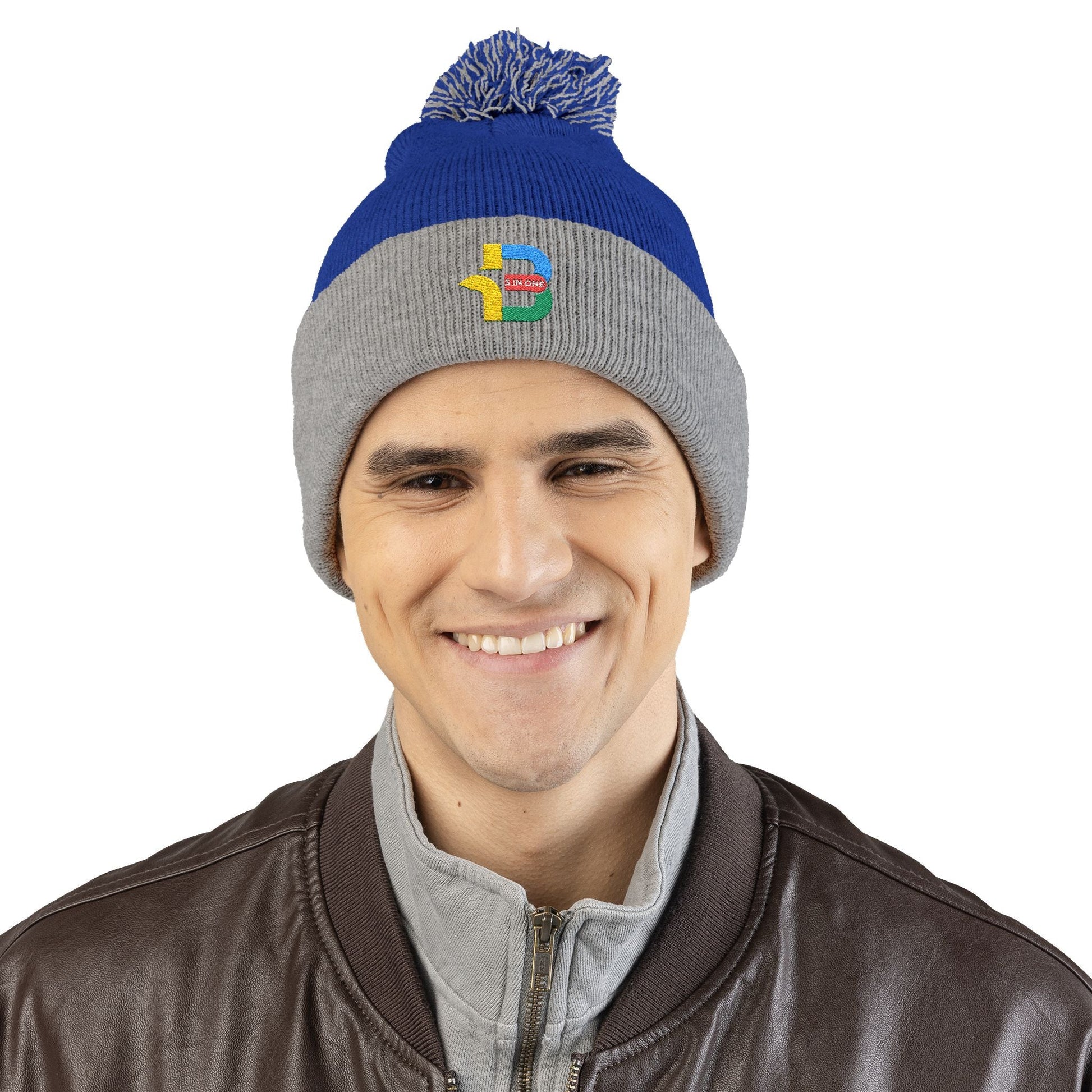 Embroidered Pom-Pom Knit Cap - Cozy Winter Beanie for All Seasons