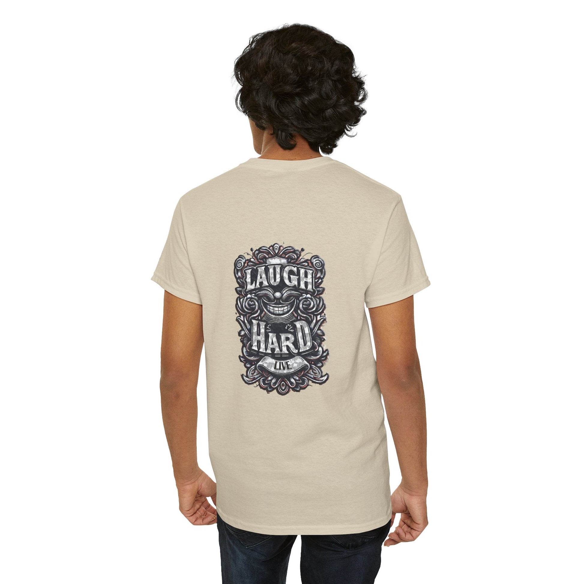 Unisex Heavy Cotton T-shirt - Laugh Hard - B&W Classic Comfort