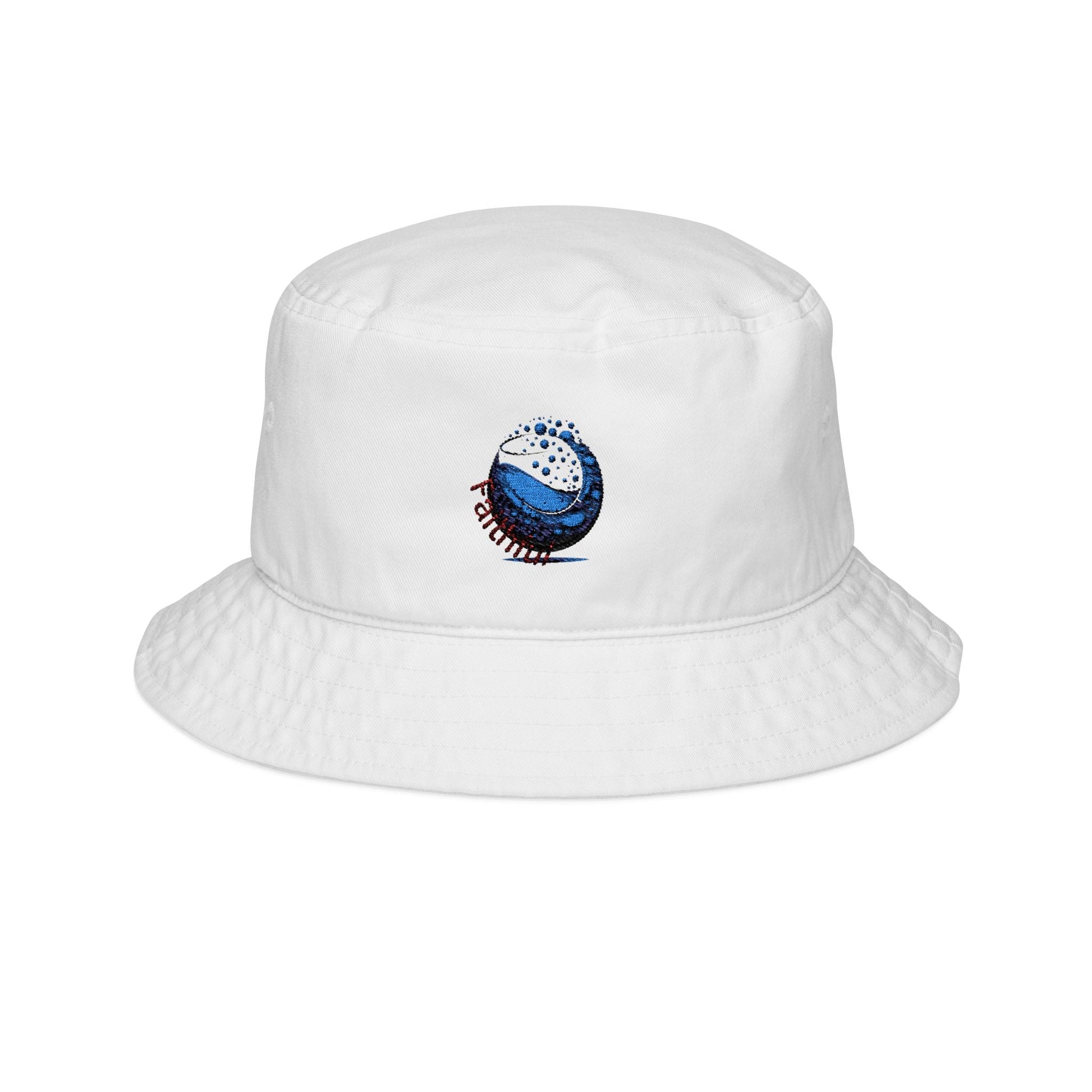 Embroidered Waves Bucket Hat in white, stylish sun protection for beach lovers.