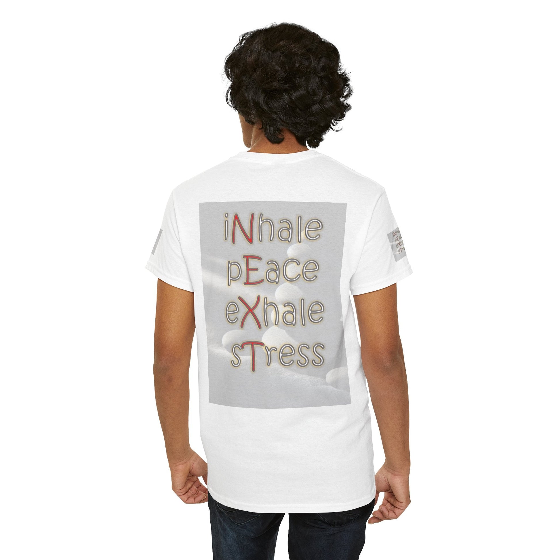 Unisex Heavy Cotton T-shirt - Inhale Peace Exhale Stress for Everyday