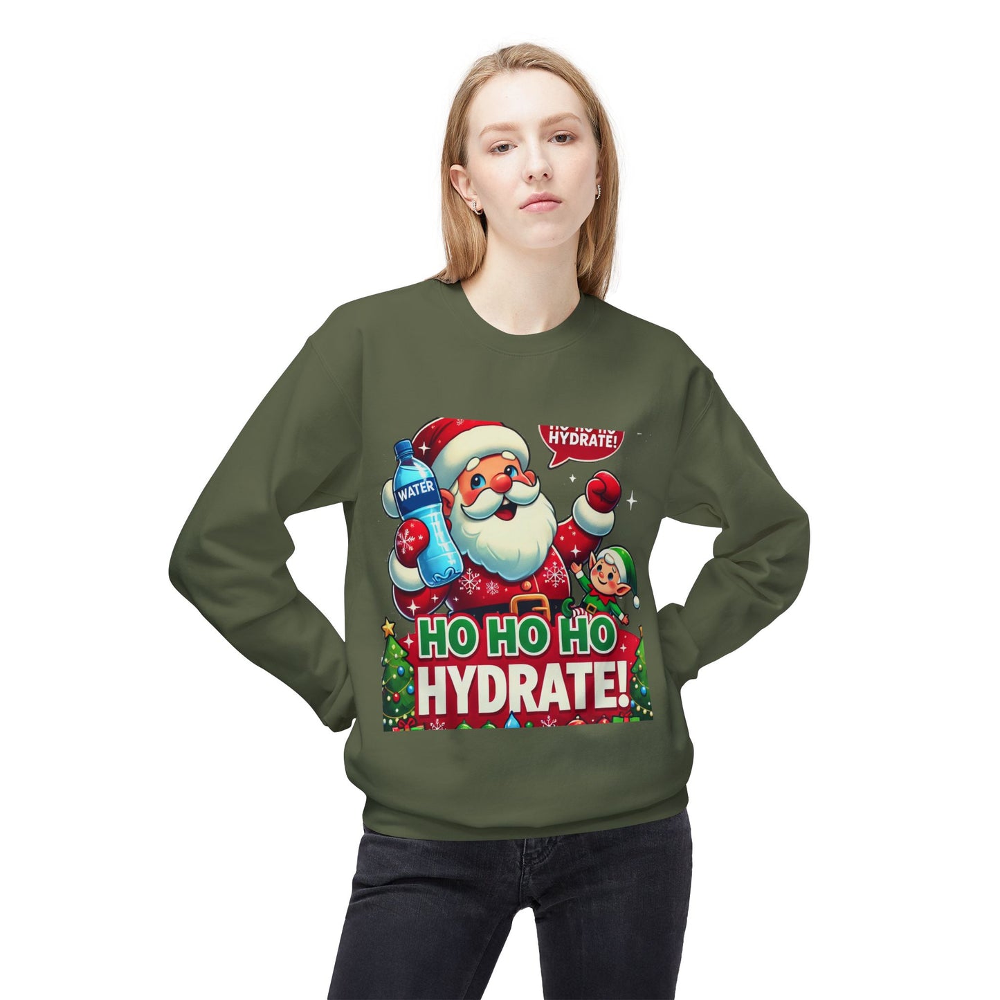 Unisex Midweight Softstyle Fleece Crewneck Sweatshirt" Ho Ho Ho Hydrate "