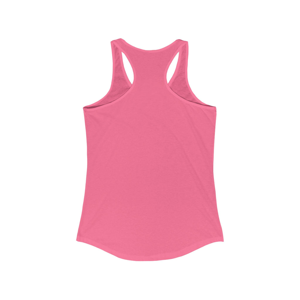 Pink racerback tank top in lightweight fabric showcasing a quirky graphic design for women, blending style and comfort.