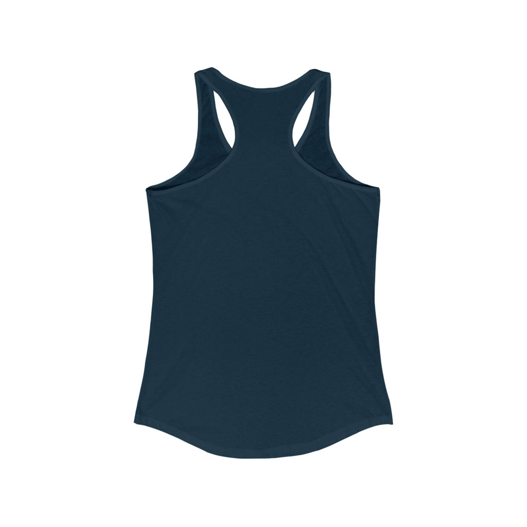 Quirky Graphic Racerback Tank for Women in dark color, showcasing back design with racerback style for comfort and flexibility.