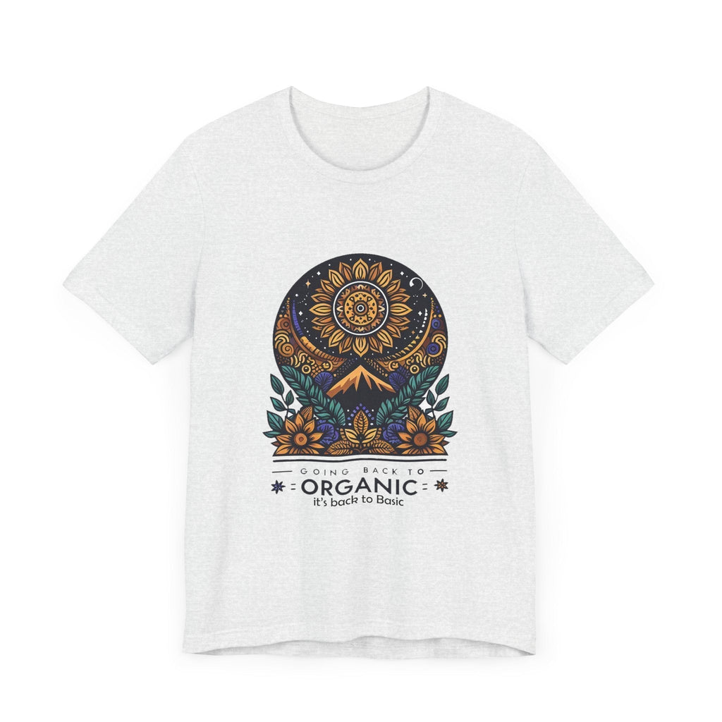 Unisex Jersey Short Sleeve T-shirt with organic graphic design, soft cotton, sustainable.