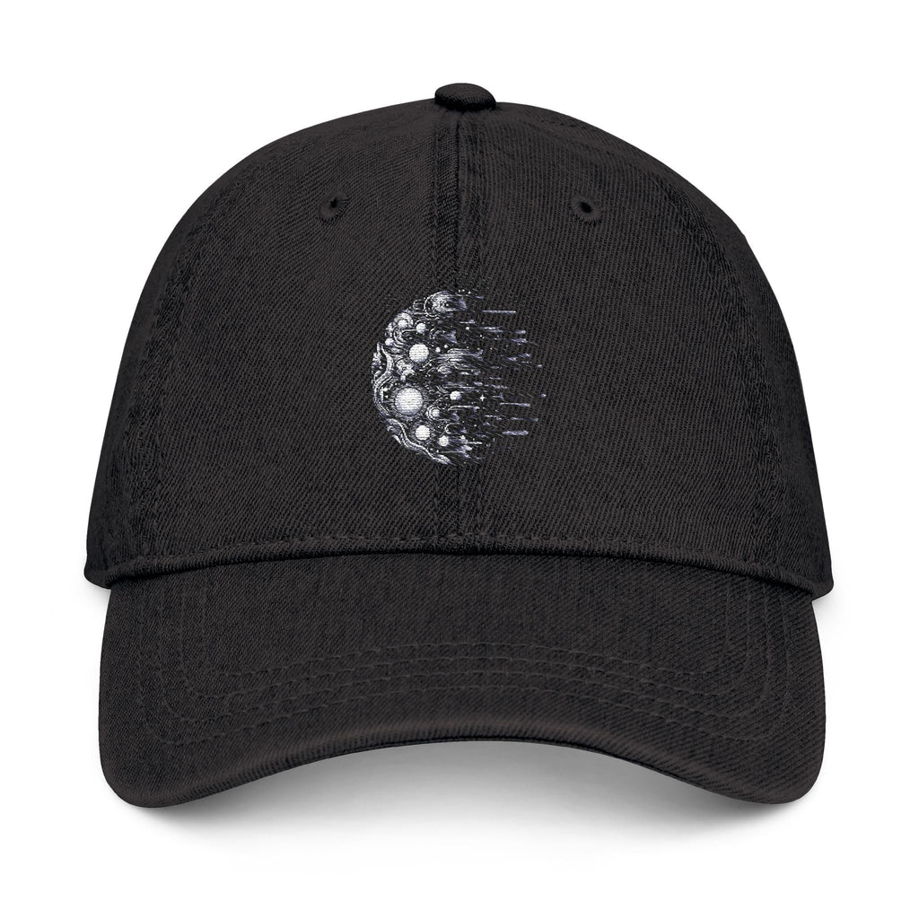 Cosmic embroidered denim hat with vintage pigment-dyed style.