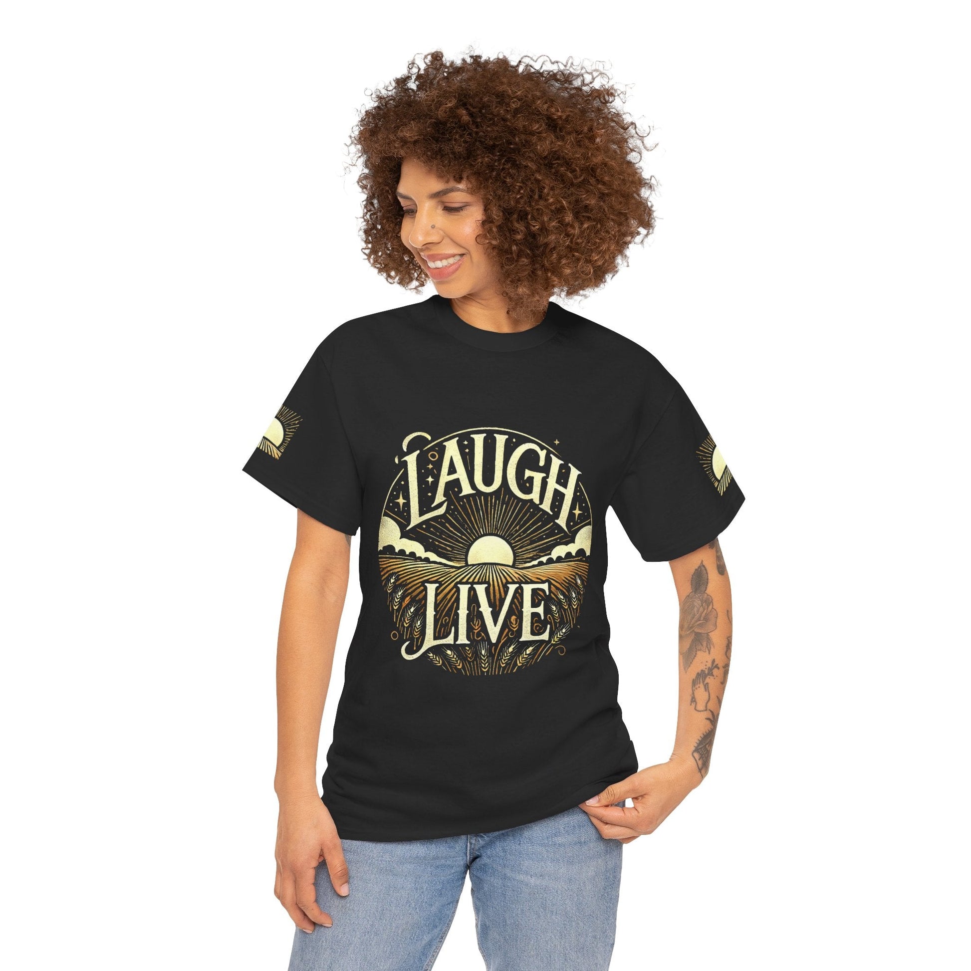 Unisex Heavy Cotton T-shirt - Laugh Live - Love Life And Wellbeing