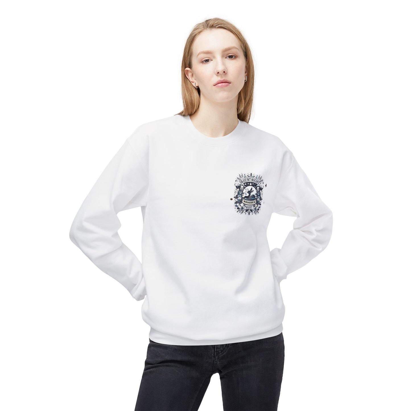 Unisex Midweight Softstyle Fleece Crewneck Sweatshirt" Silent Night Restful Night"