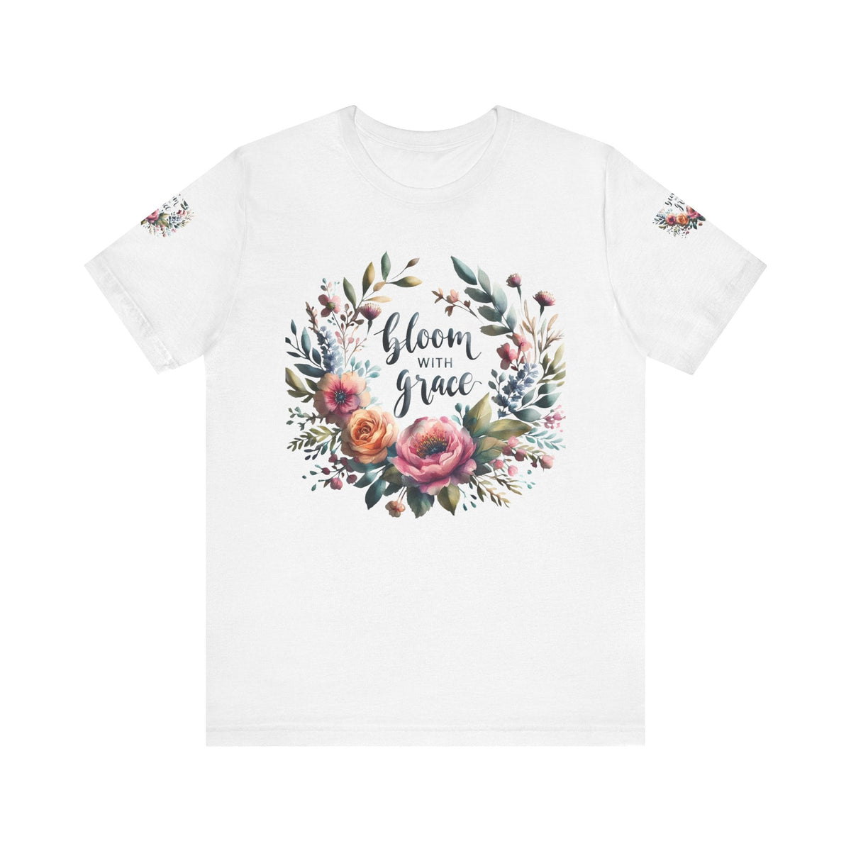Floral Inspirational T-shirt with vibrant bloom design, perfect for spring fashion and motivational wear.