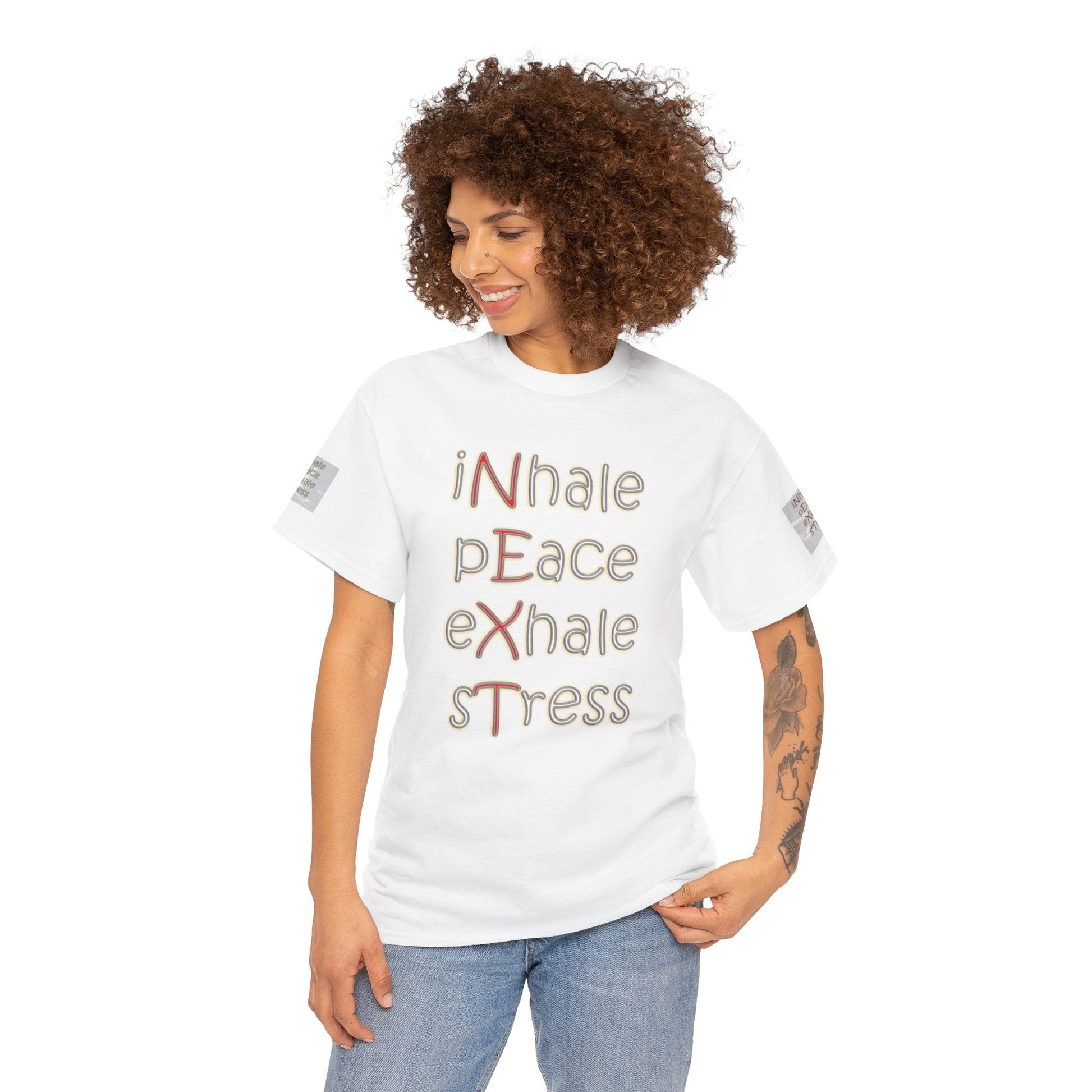 Unisex Heavy Cotton T-shirt - Inhale Peace Exhale Stress for Everyday