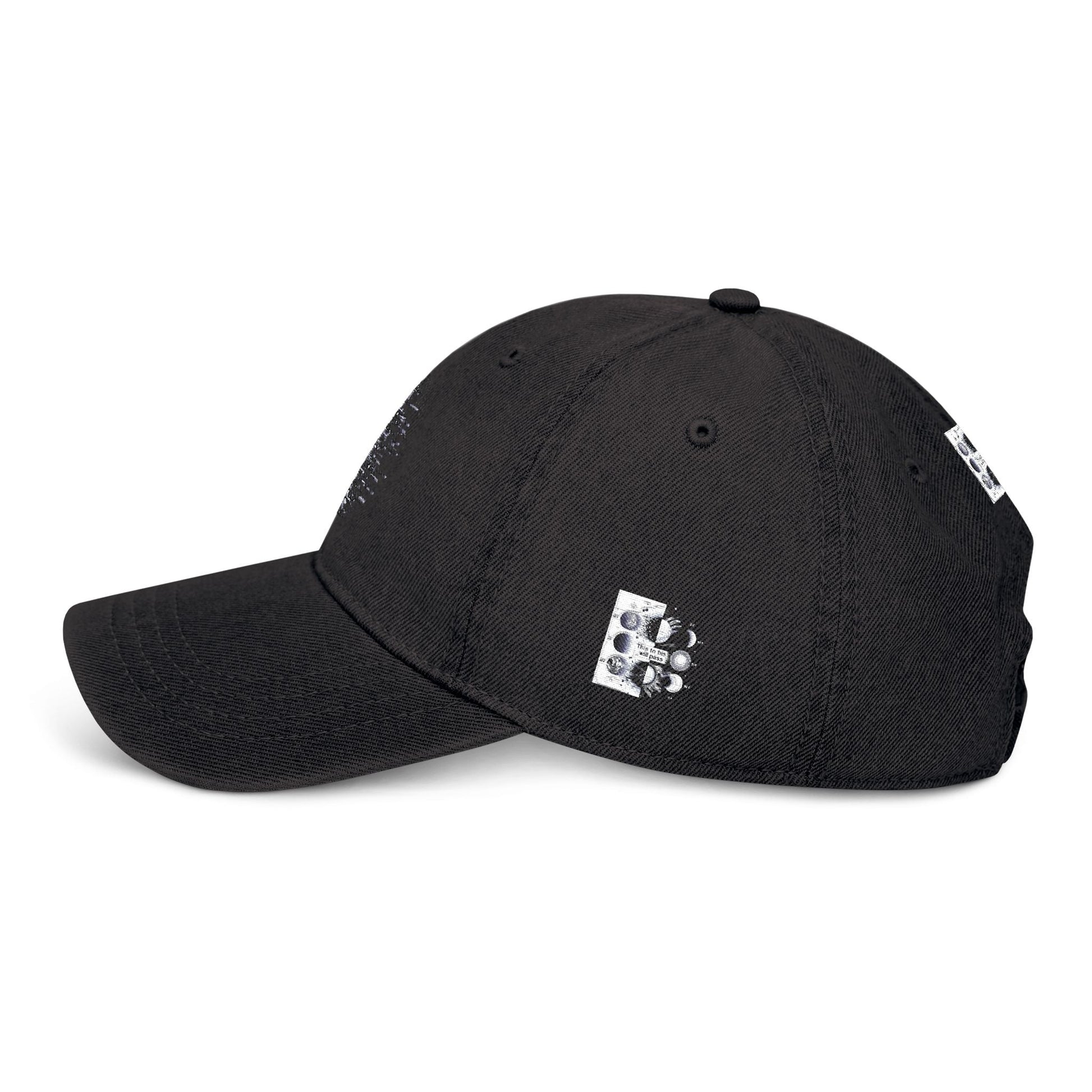 Cosmic Embroidered Denim Hat, trendy accessory for space lovers, featuring vintage look and comfortable fit.