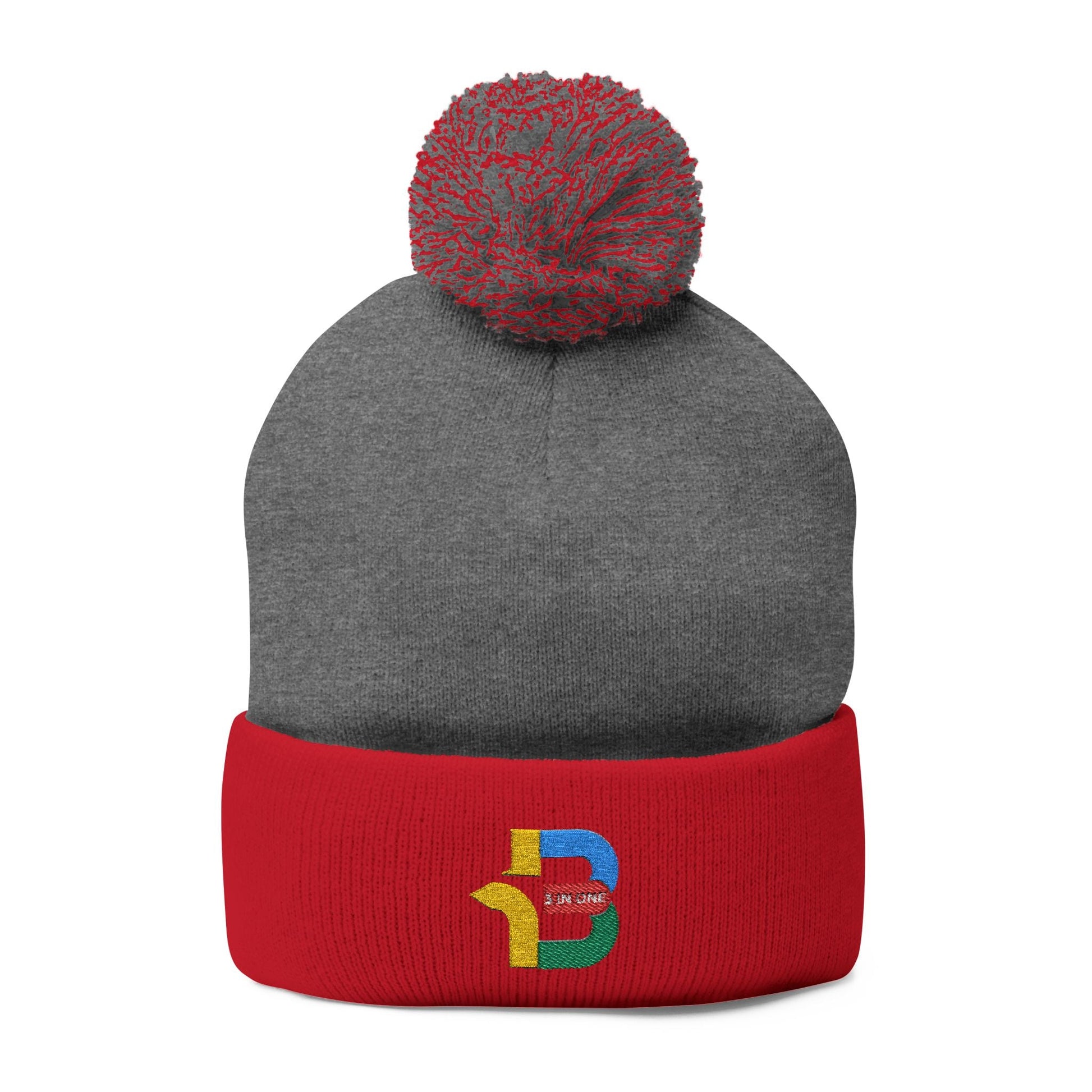 Embroidered Pom-Pom Knit Cap - Cozy Winter Beanie for All Seasons
