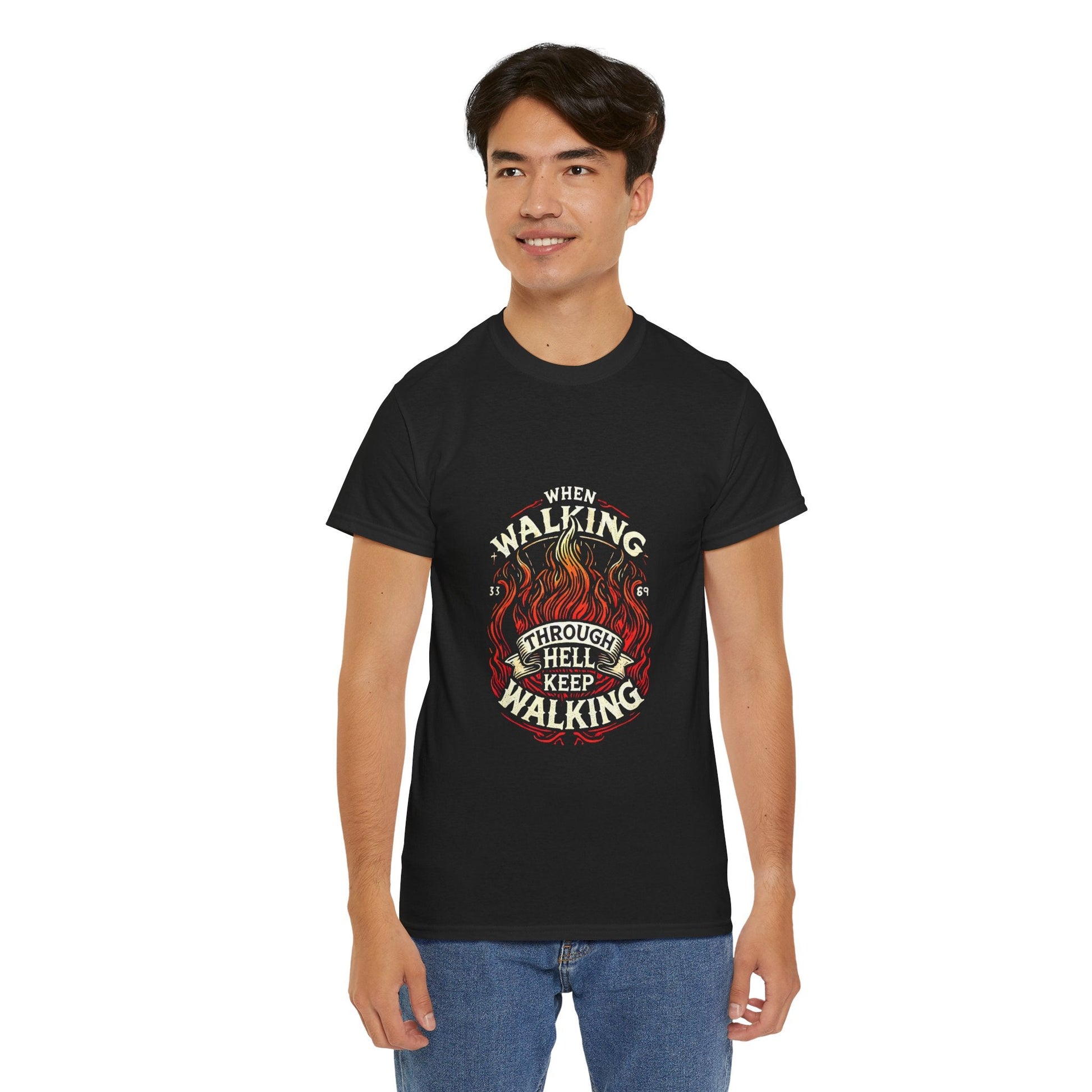 Unisex Heavy Cotton T-shirt - Walking Through Hell Keep Walking II
