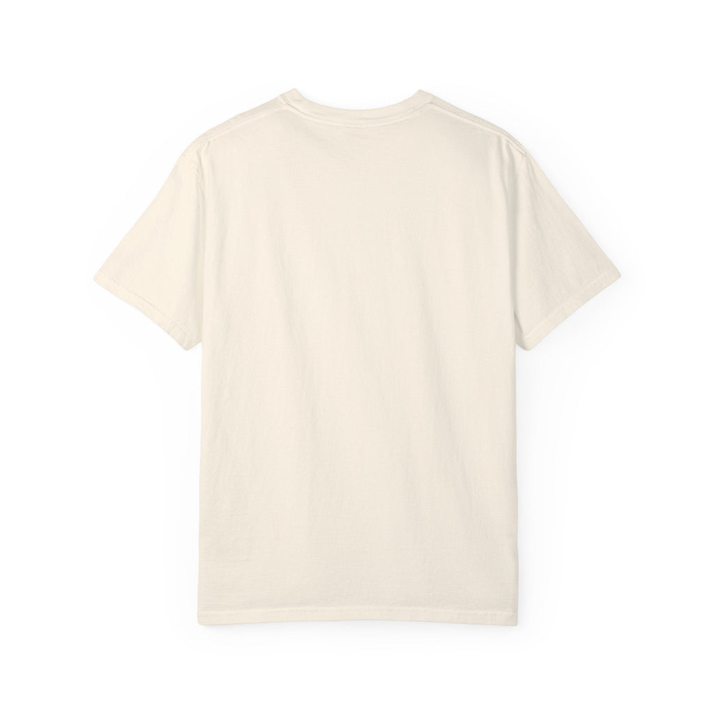 Unisex garment-dyed t-shirt in cream color, back view.