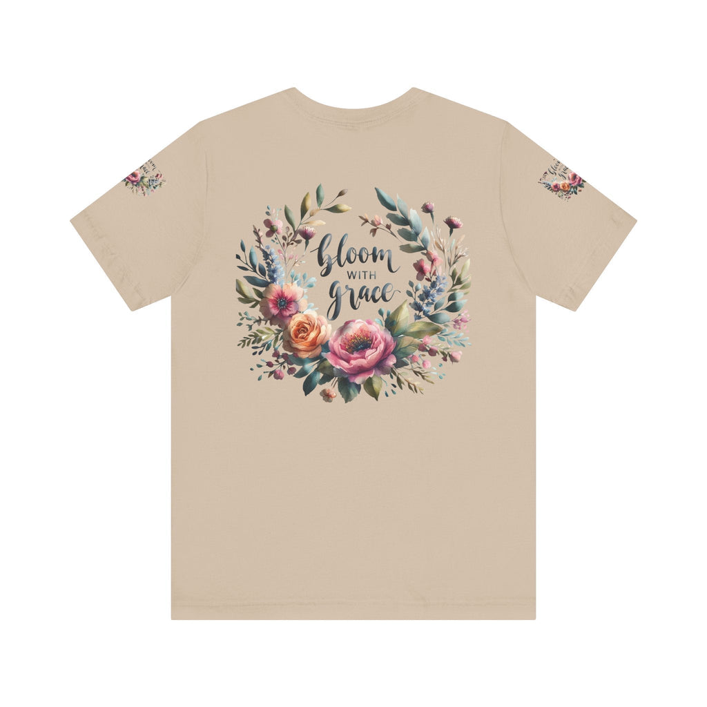 Floral Inspirational T-shirt with vibrant bloom design, perfect for spring fashion and motivational wear.