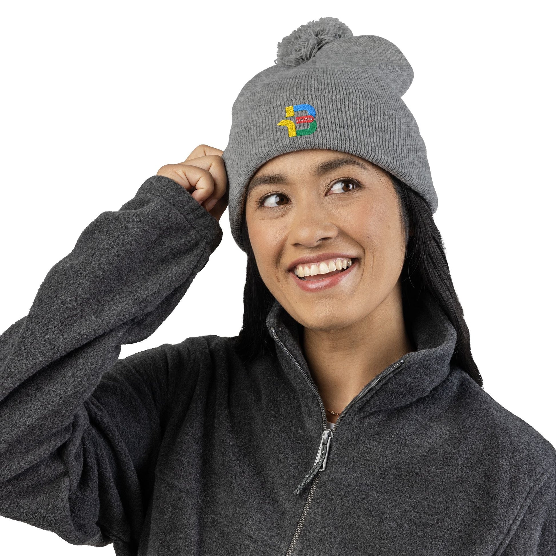 Embroidered Pom-Pom Knit Cap - Cozy Winter Beanie for All Seasons