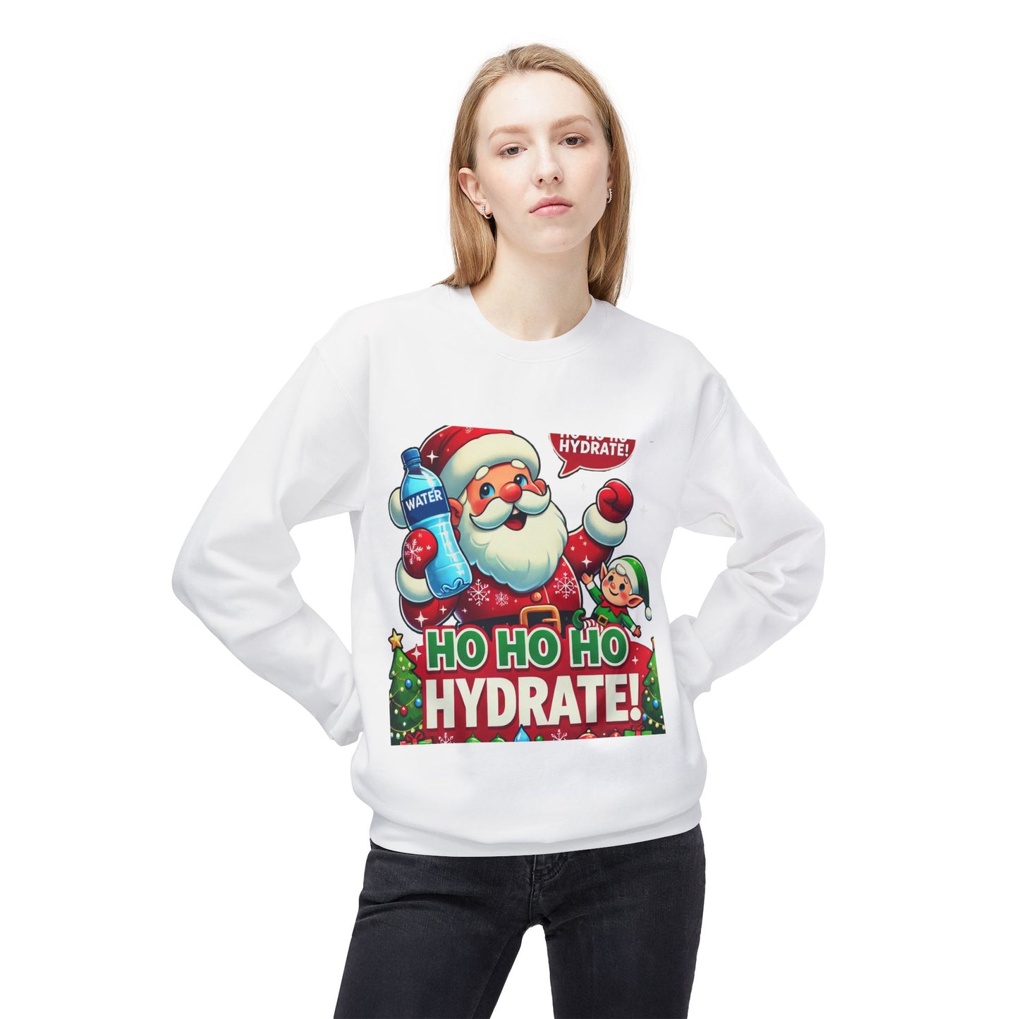 Unisex Midweight Softstyle Fleece Crewneck Sweatshirt" Ho Ho Ho Hydrate "